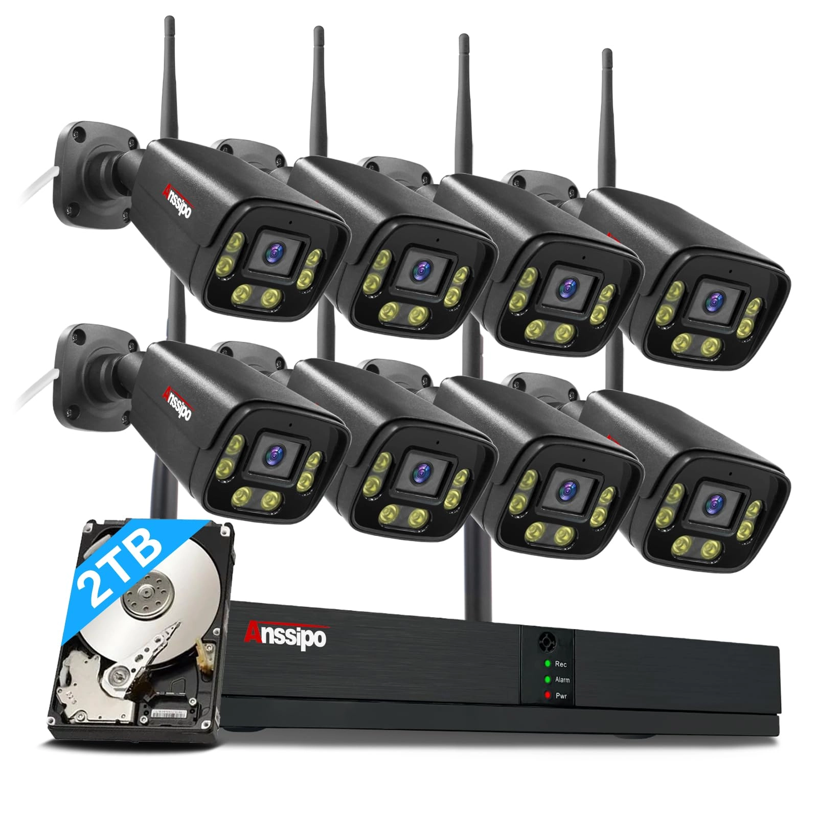 Anssipo 3MP HD WiFi Security Camera System - 8pcs 8CH 4K