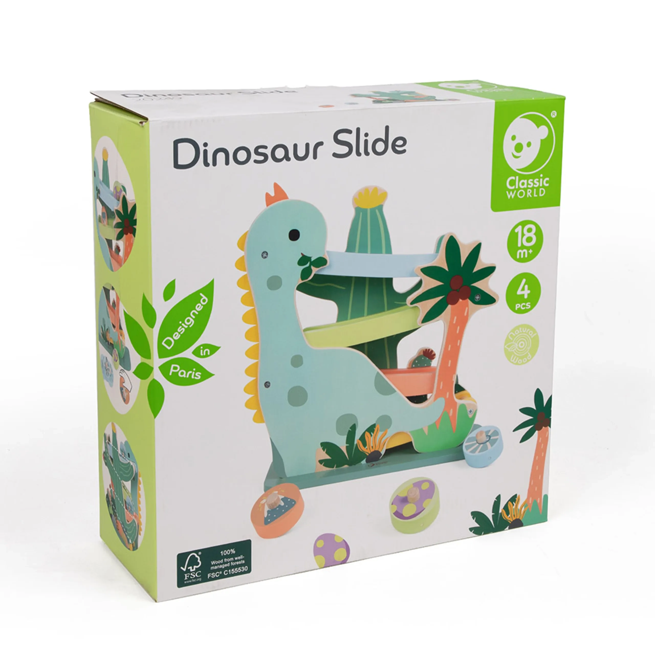 Wooden Dinosaur Slide - 4-piece interactive racing track set 31.7 x 11 x 32.1 cm