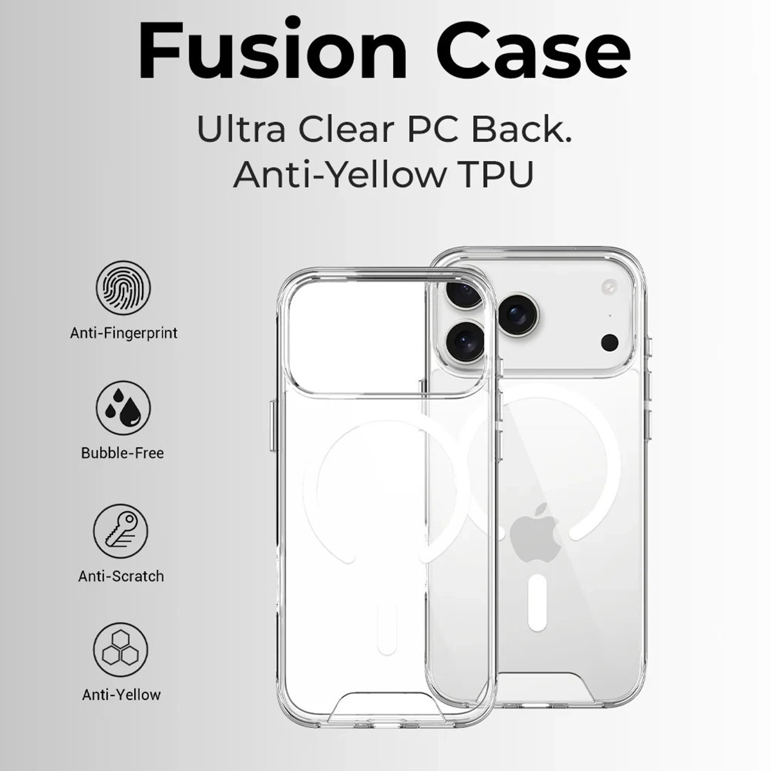 MagSafe Case - polycarbonate Clear + Screen Protector - 9H tempered glass for iPhone 17 Pro Max