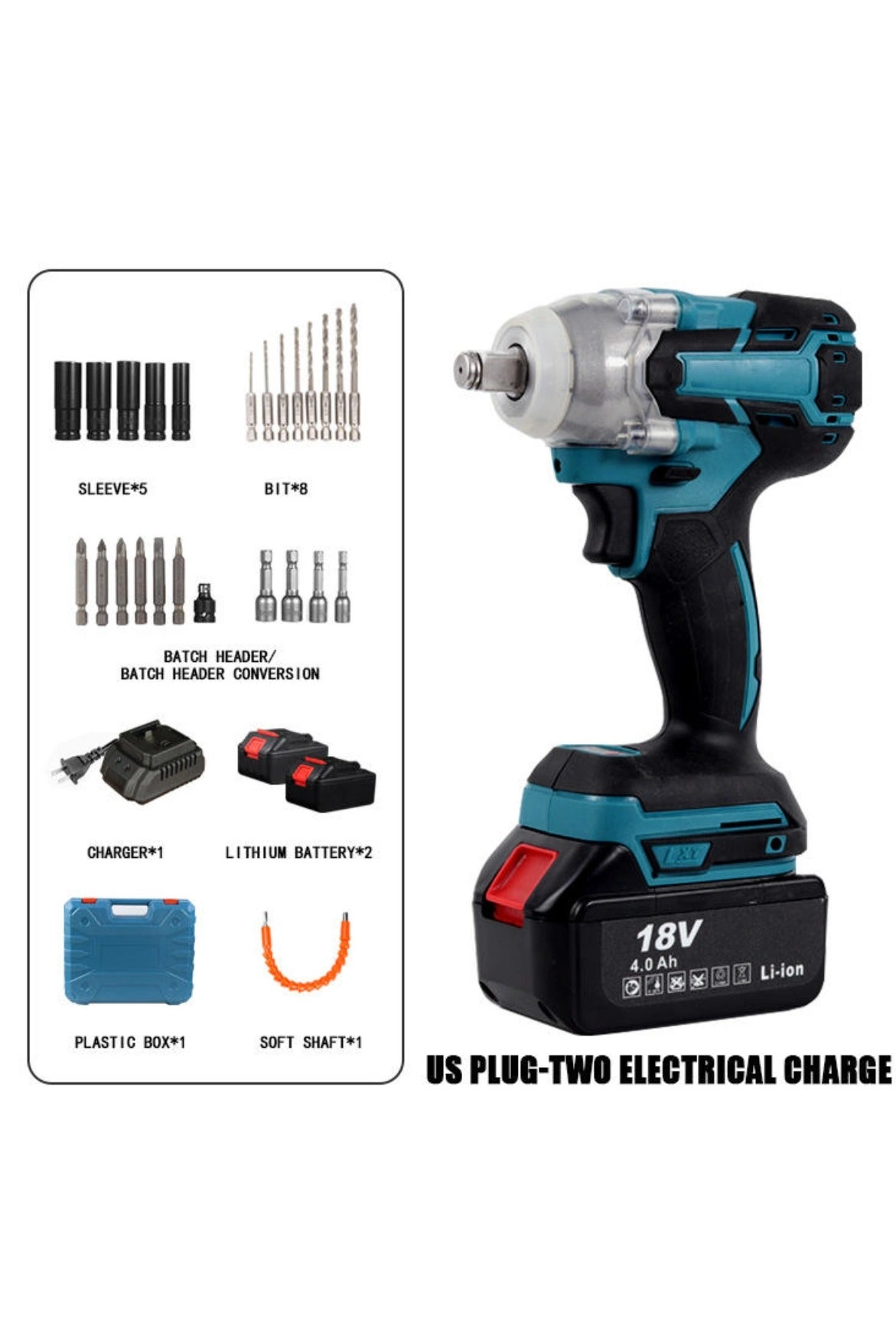 Electric Wrench Kit - Cordless Brushless Motor 2 Batteries