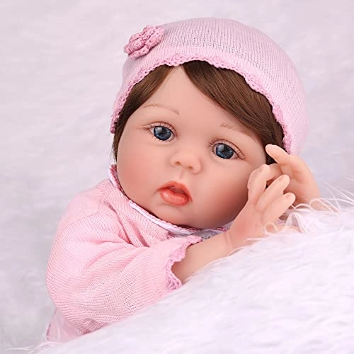 Newborn Doll - Vinyl Cotton Body White Dress Pink Coat