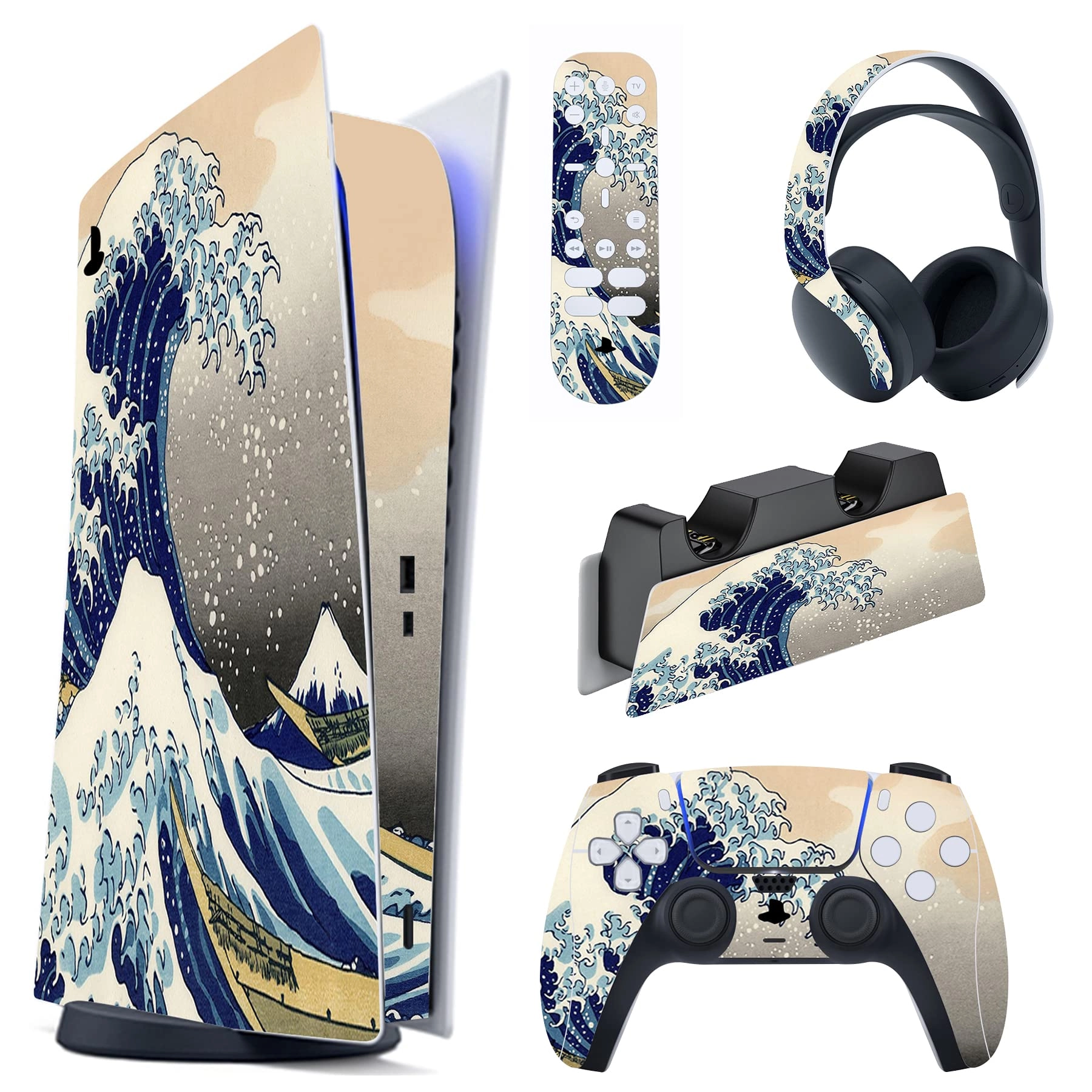 playvital Great Wave Dual Side Full Set Skin Decal - PS5 Digital Edition