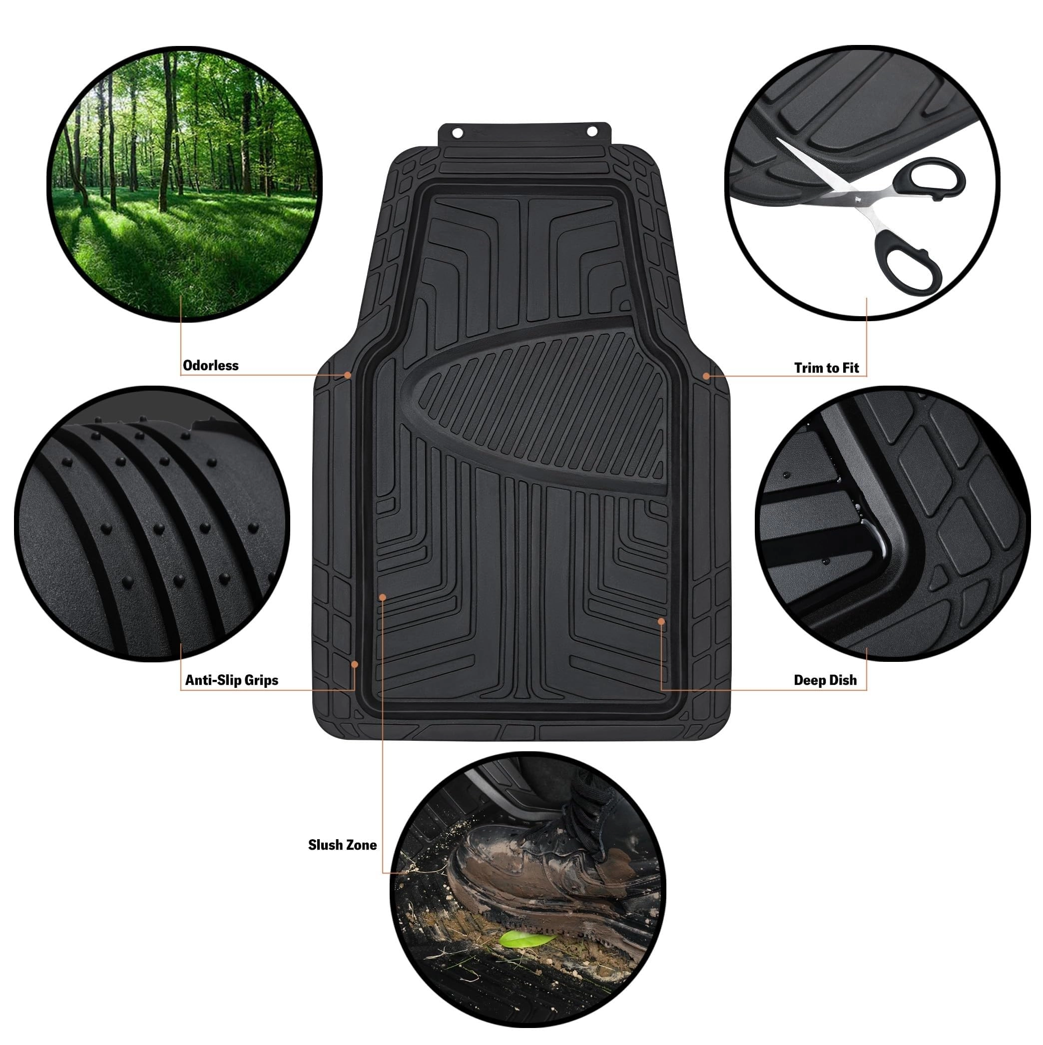 4-Piece Heavy Duty PVC Floor Mats with Cargo Liner - Black Universal Fit