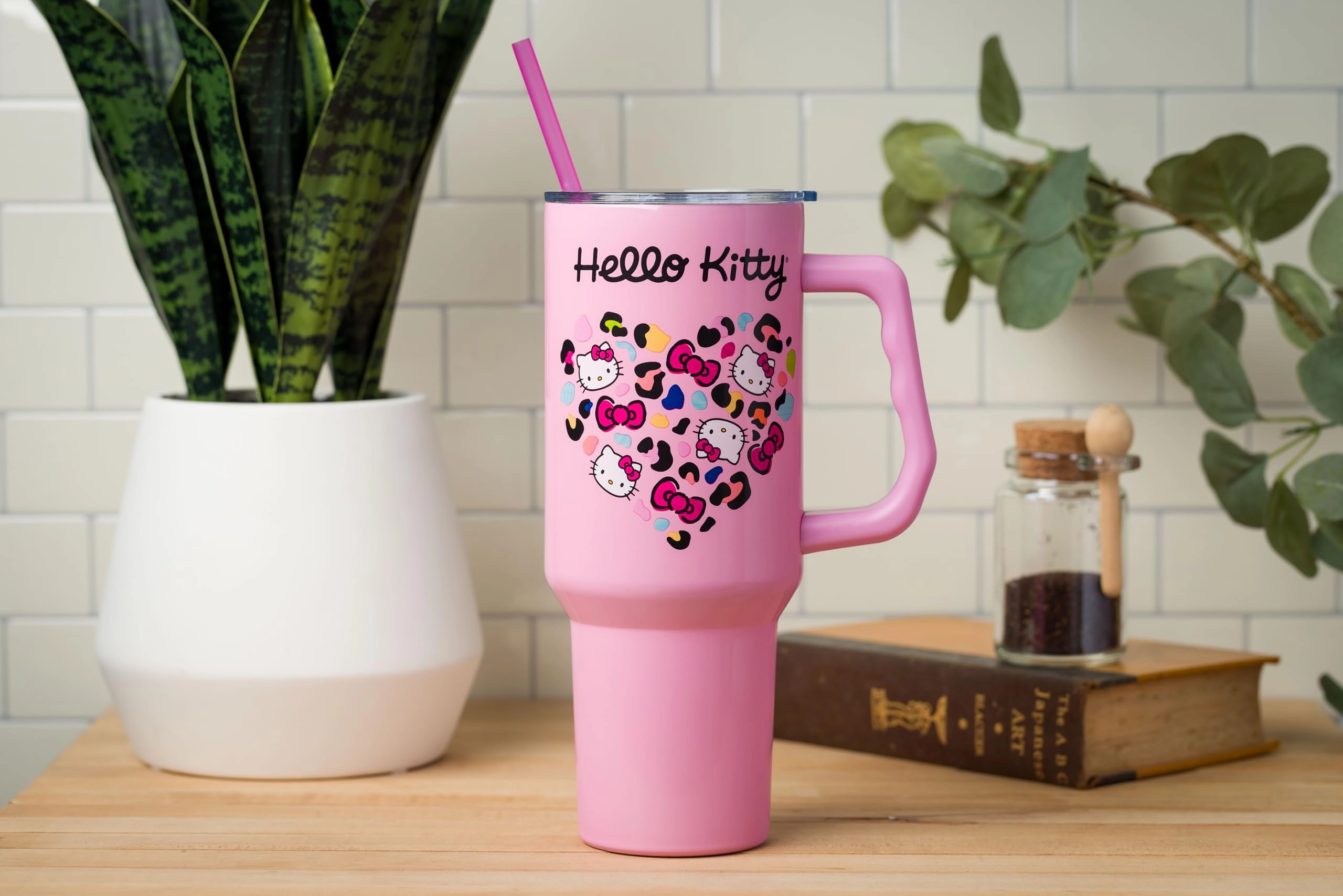 Stainless Steel Hello Kitty Leopard Jungle Cat Print and Bows Heart Tumbler - 1183ml