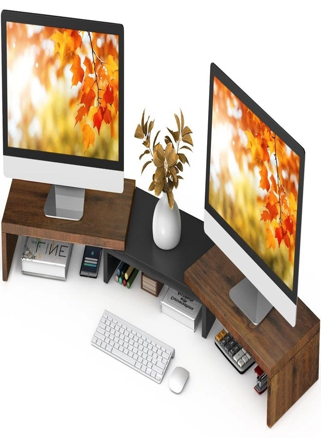 Dual Monitor Stand Riser - 2 Monitors 3 Shelf