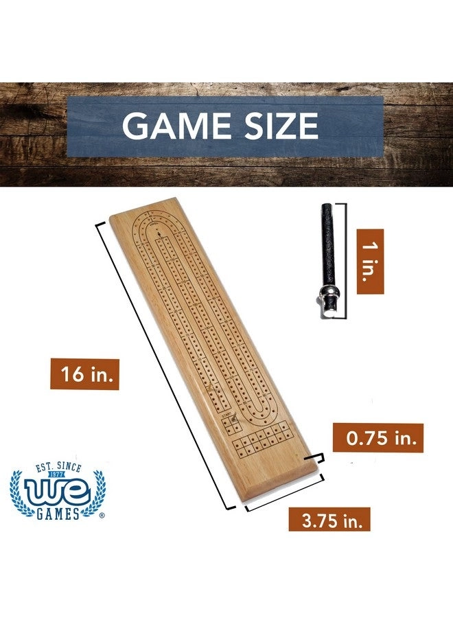 Classic Cribbage Board - 2 Track Solid Wood Metal Pegs Set