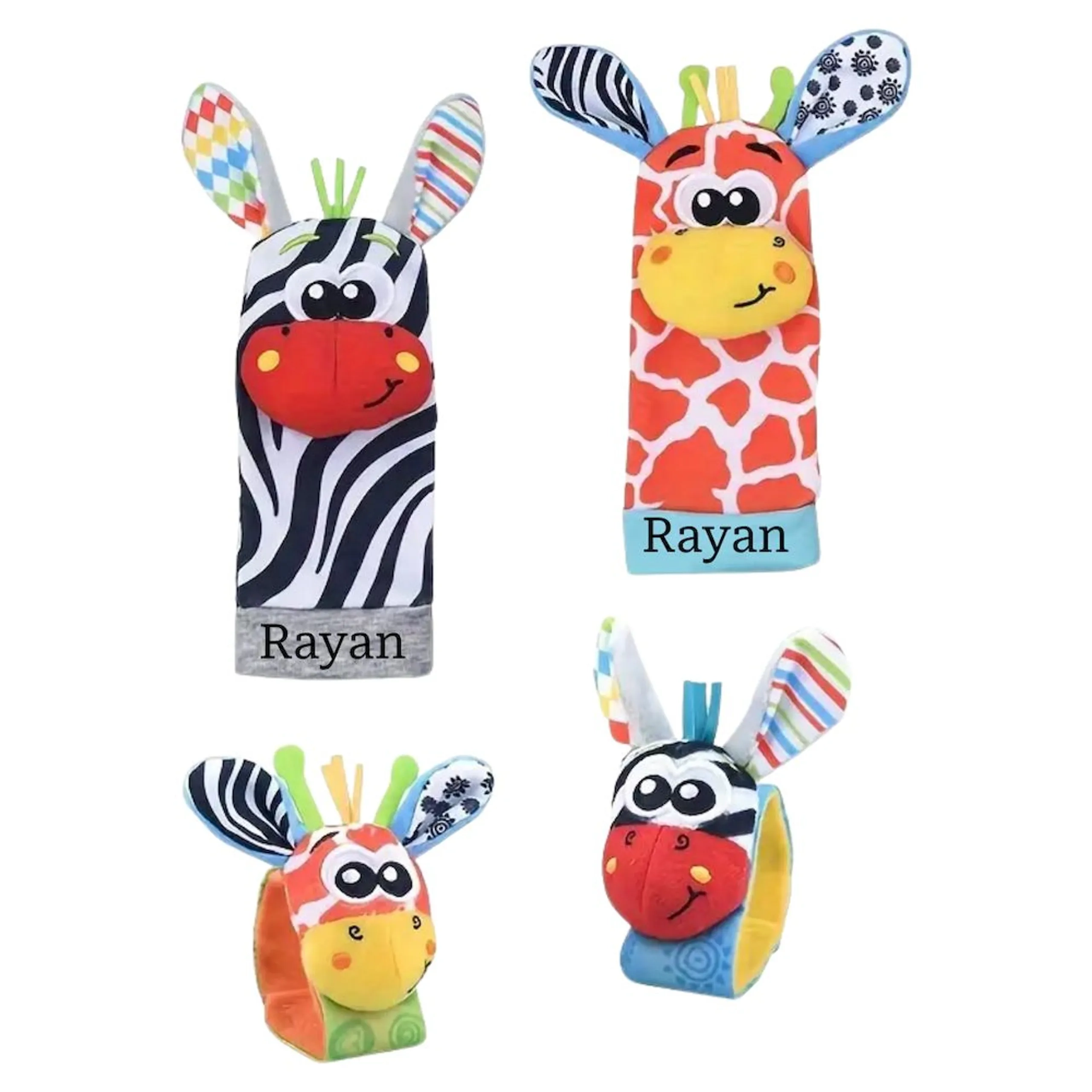 Personalized Wrist Rattle And Foot Finder - Suitable for 0 month & above Fox And Deer