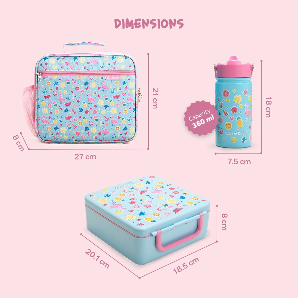 Jumbo Bento Lunch Box + Steel Water Bottle + Spoon & Fork Set + Insulated Lunch Bag + Ice Pack - Flamingo Pink 1100ml