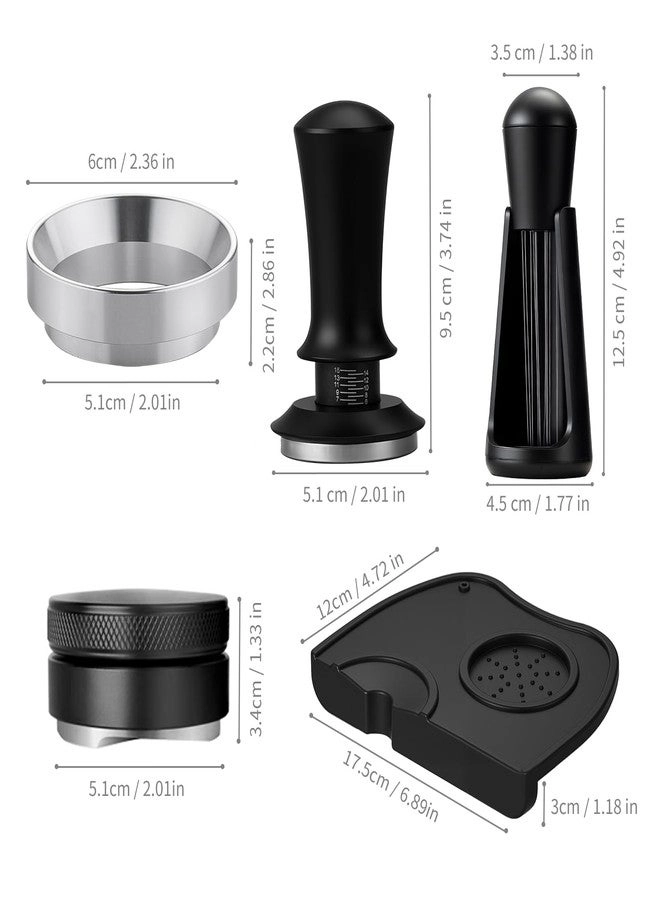 Espresso Tamper - 51mm + WDT Tool - 0.35mm + Coffee Distributor - 304 Stainless Steel + Dosing Funnel - Magnetic + Tamping Mat - Non-slip