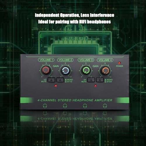 4 Channel Headphone Amplifier - Mini Metal 6.35mm Output 7 Color Breathing Light