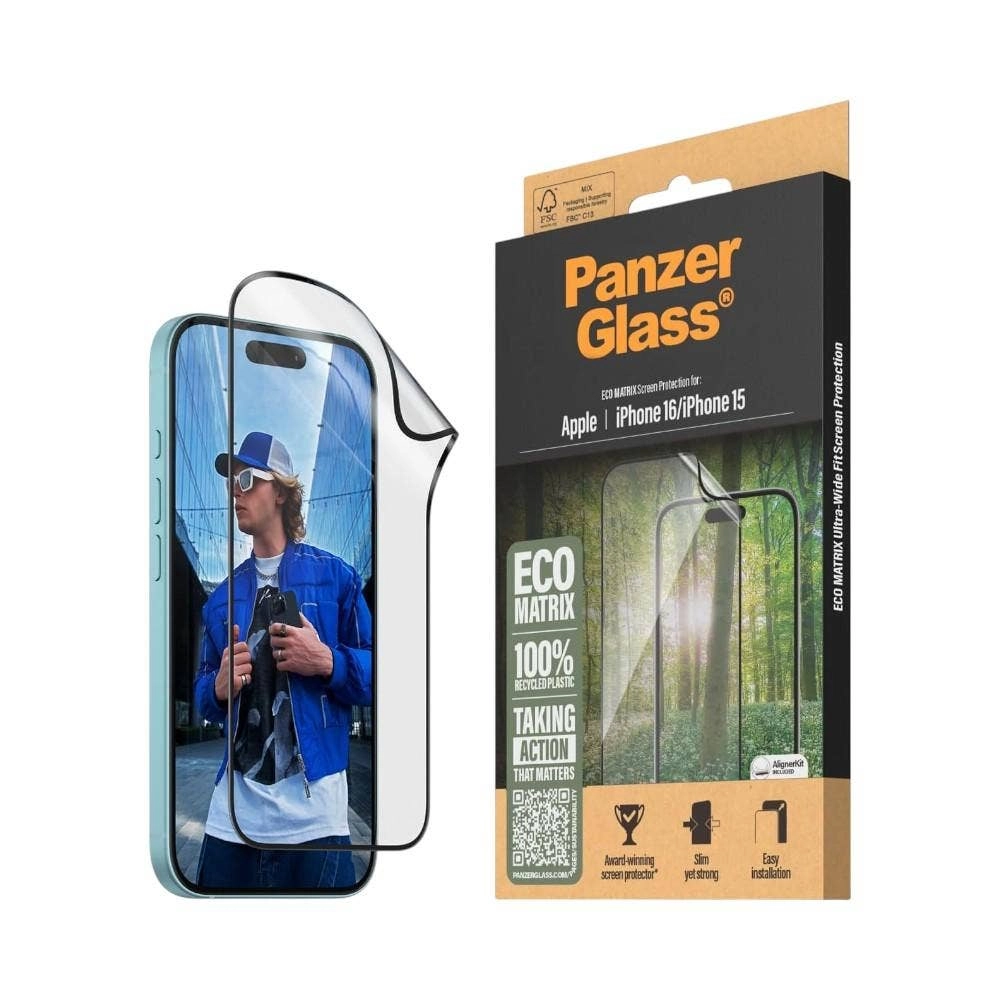 PanzerGlass Clear Scratch Resistant Recycled Plastic Screen Protector for iPhone 16