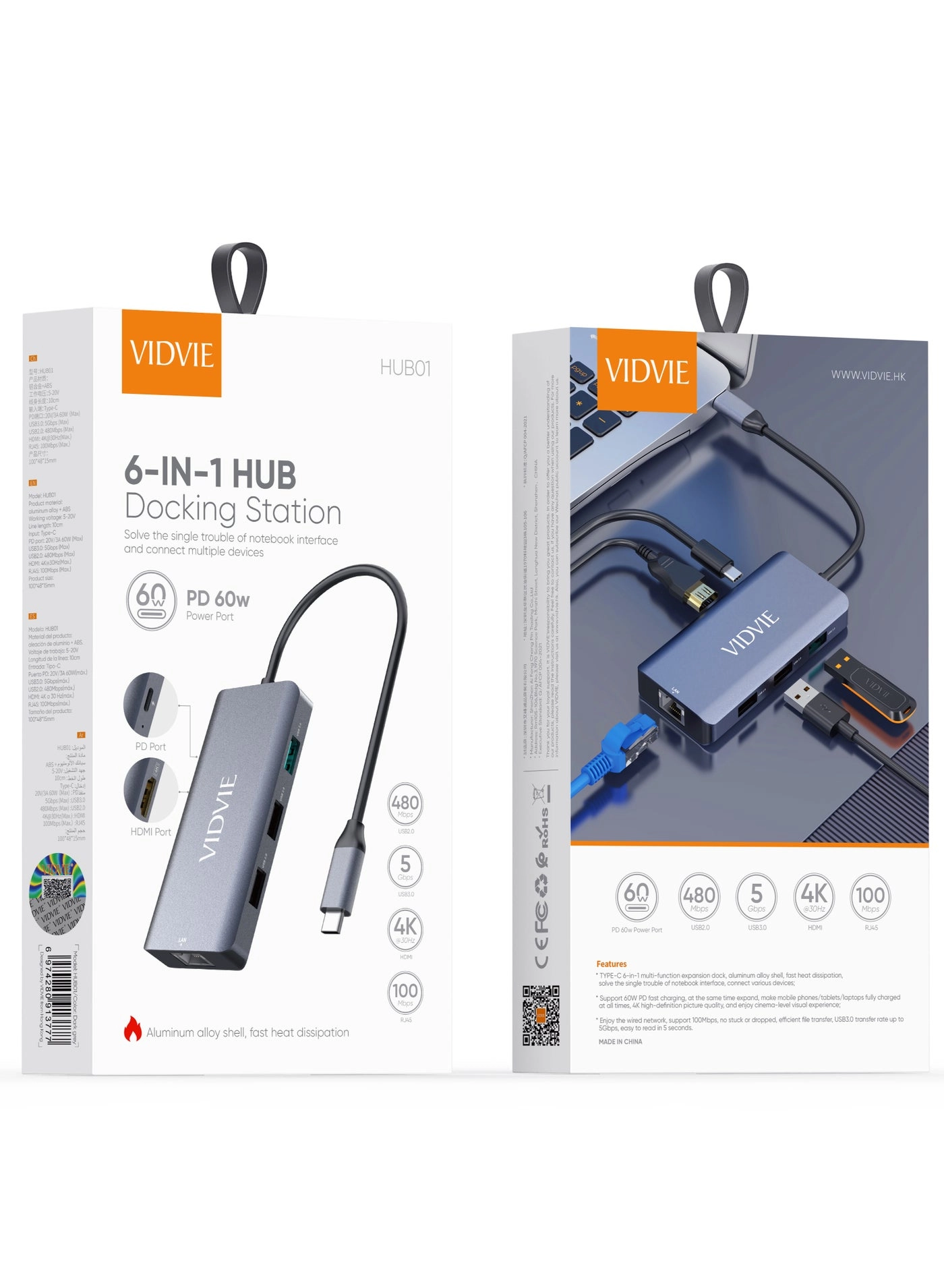 6-IN-1 HUB Docking Station - Type-C Windows Apple OS Linux Vista