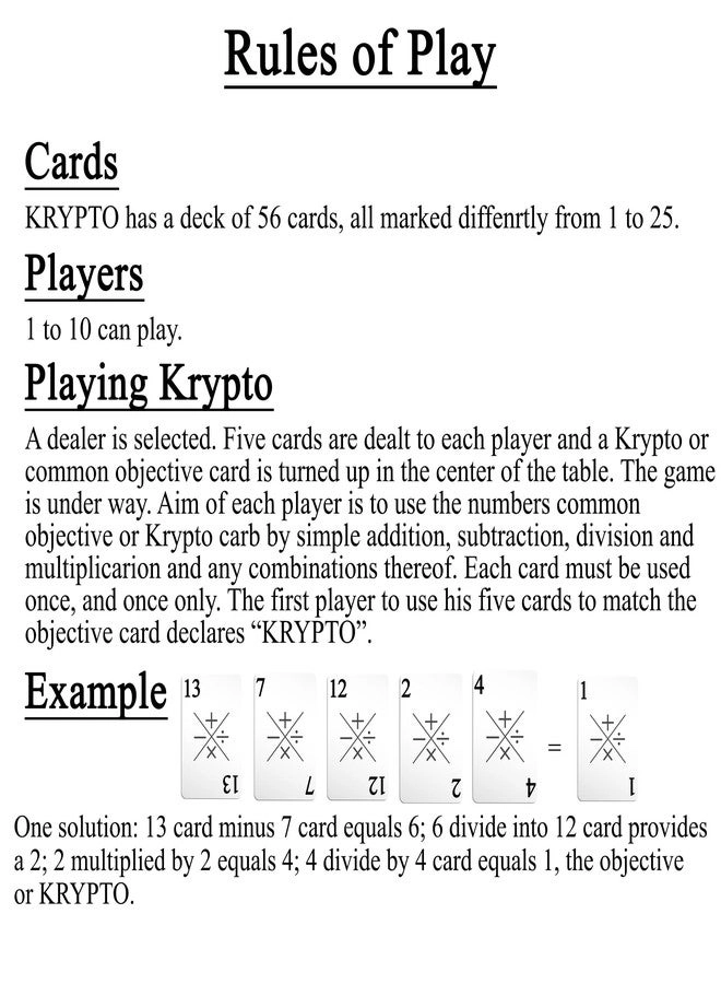 Original Arithmetic Game - Card Game