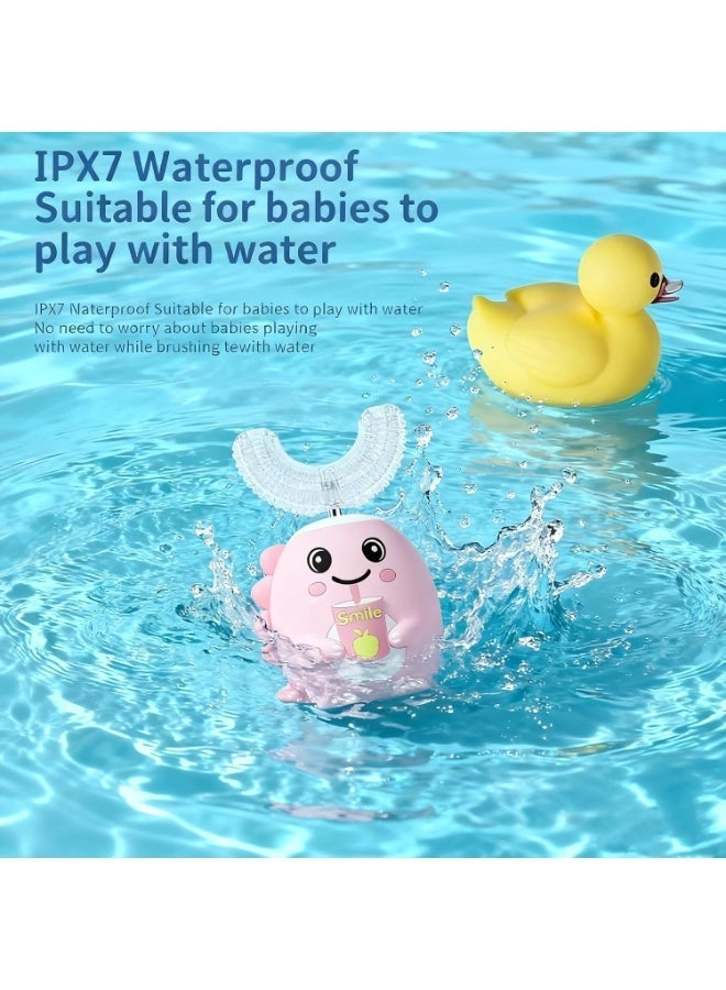 Cartoon Dinosaur U-Shaped Electric Toothbrush - IPX7 Waterproof 5 Modes Gift Box Set