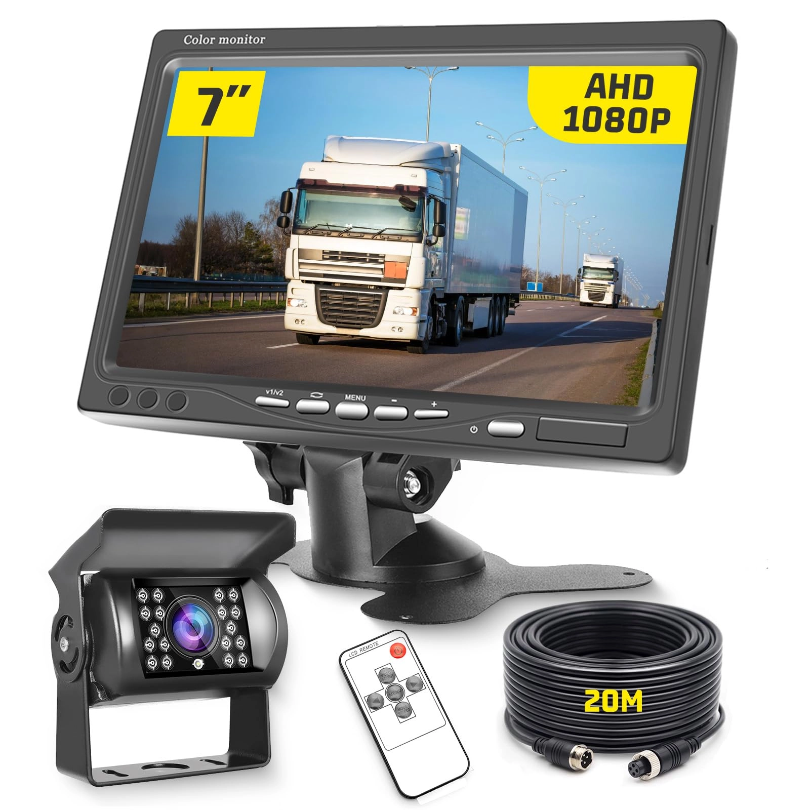 Backup Camera - 720P Night Vision + AHD Monitor - 7 inch Bluetooth
