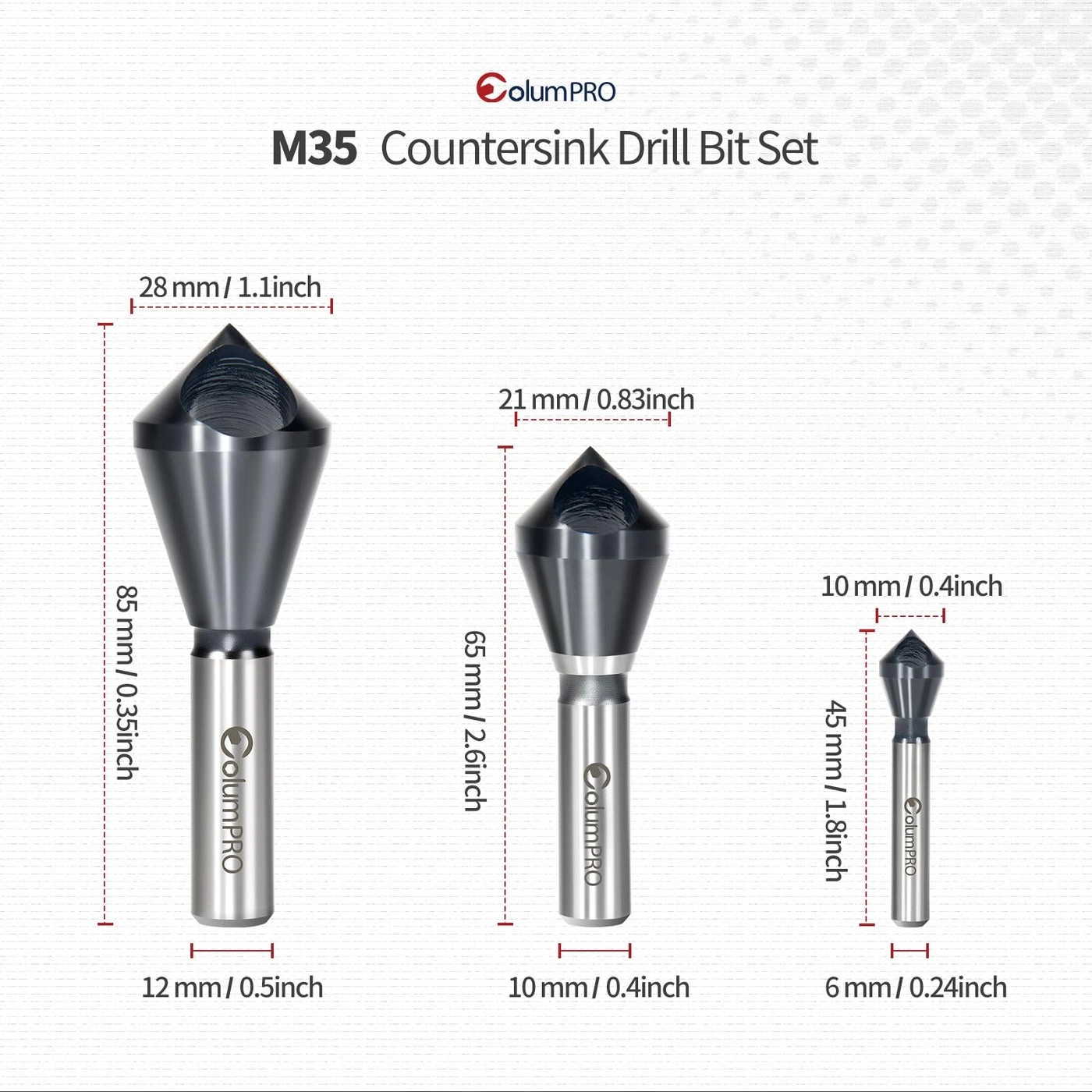 Countersink Chamfer Tool Set - M35 Cobalt 3PCS 2-5MM 10-15MM 15-20MM