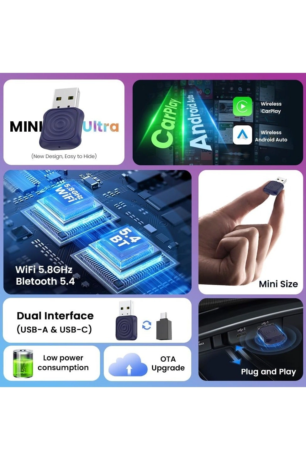 3.0 Wireless CarPlay Adapter - VW Audi Ford Sync 3 Mazda Mercedes Honda Chevy Subaru Porsche Hyundai Kia Lexus Gmc Acura