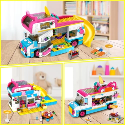 3-in-1 Girls Camper Van Building Set - Summer Beach Camping 494pcs