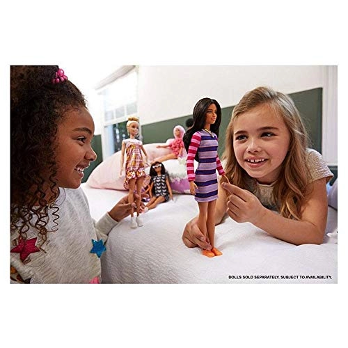 Barbie Fashionistas - Long Brunette Hair Striped Dress Ages 3+