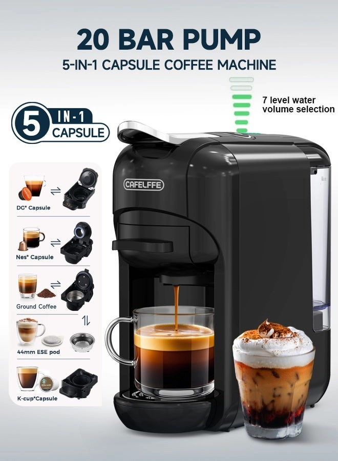 Cafelffe 5-in-1 Automatic Capsule Coffee Machine - Hot & Cold, 7-Level LED, Multi-Capsule Compatible