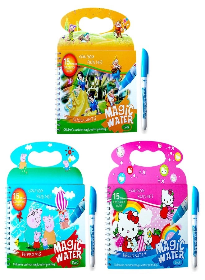 GLUN Children's Cartoon Water Magic Painting Book - with Marker 15 Different Exploration Scenes Combo