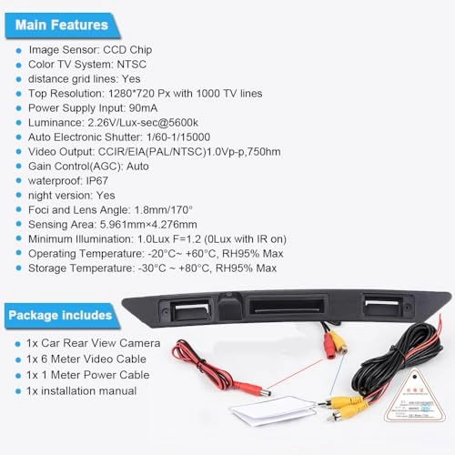 Boot Handle Reversing Camera - Night vision 1280 x 720 pixels