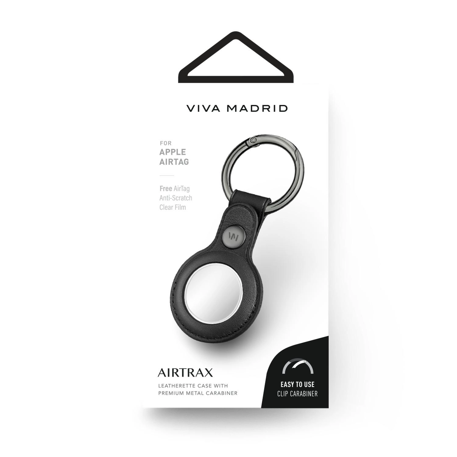 Viva Madrid VIVA-AIRTAG-ATXBLK - Black Durable Zinc Alloy Carabiner