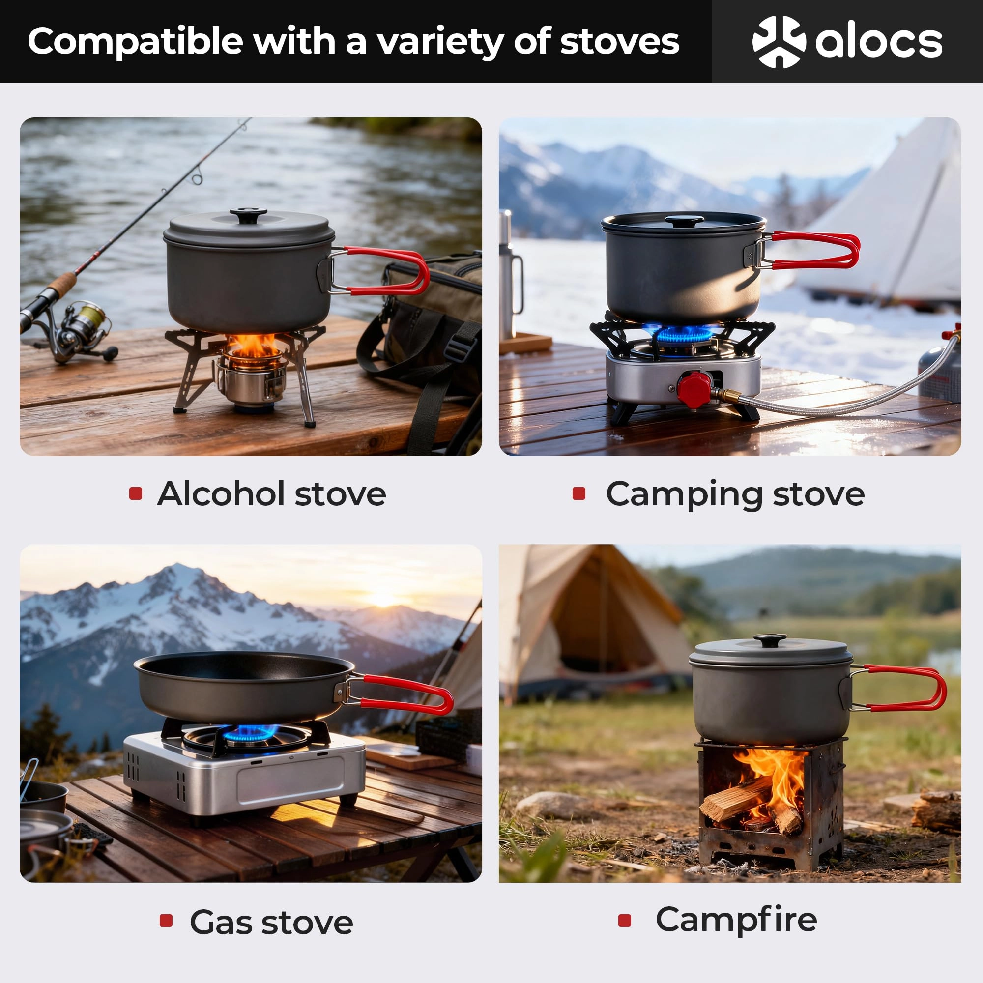 Camping Cookware Set - 3 3.5L 2.2L
