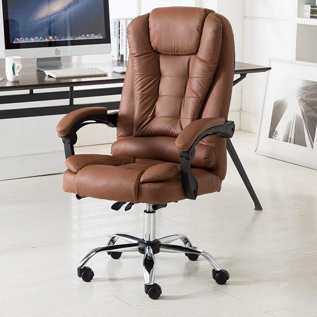 Desk Chair - PU Leather Brown High Back