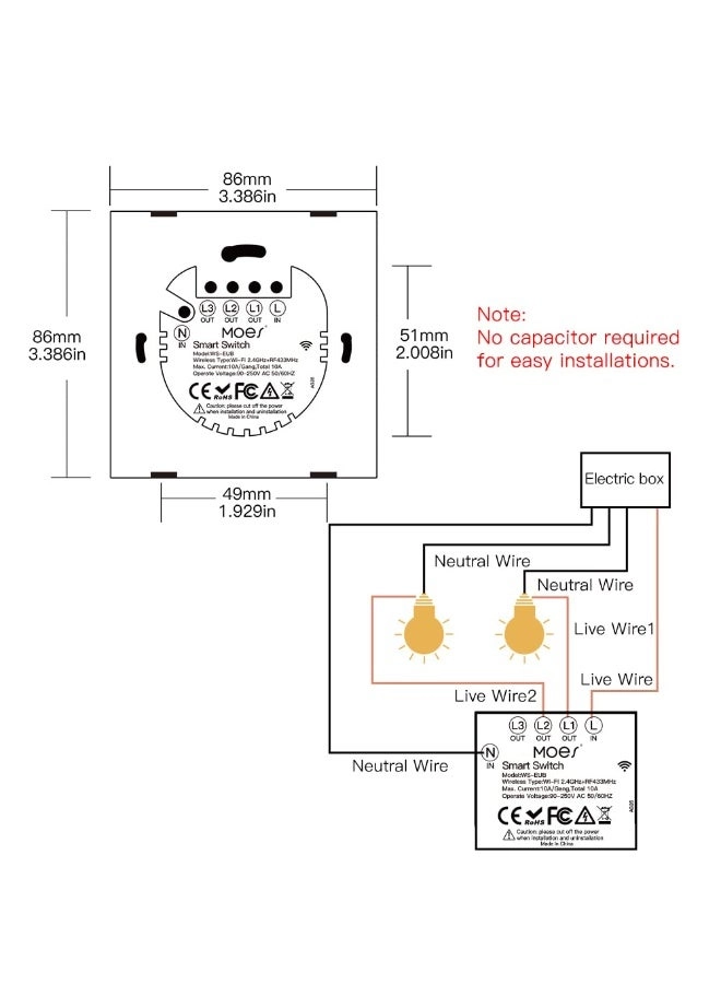 Smart WiFi Switch - 3 GANG Requires Neutral 100-240V AC