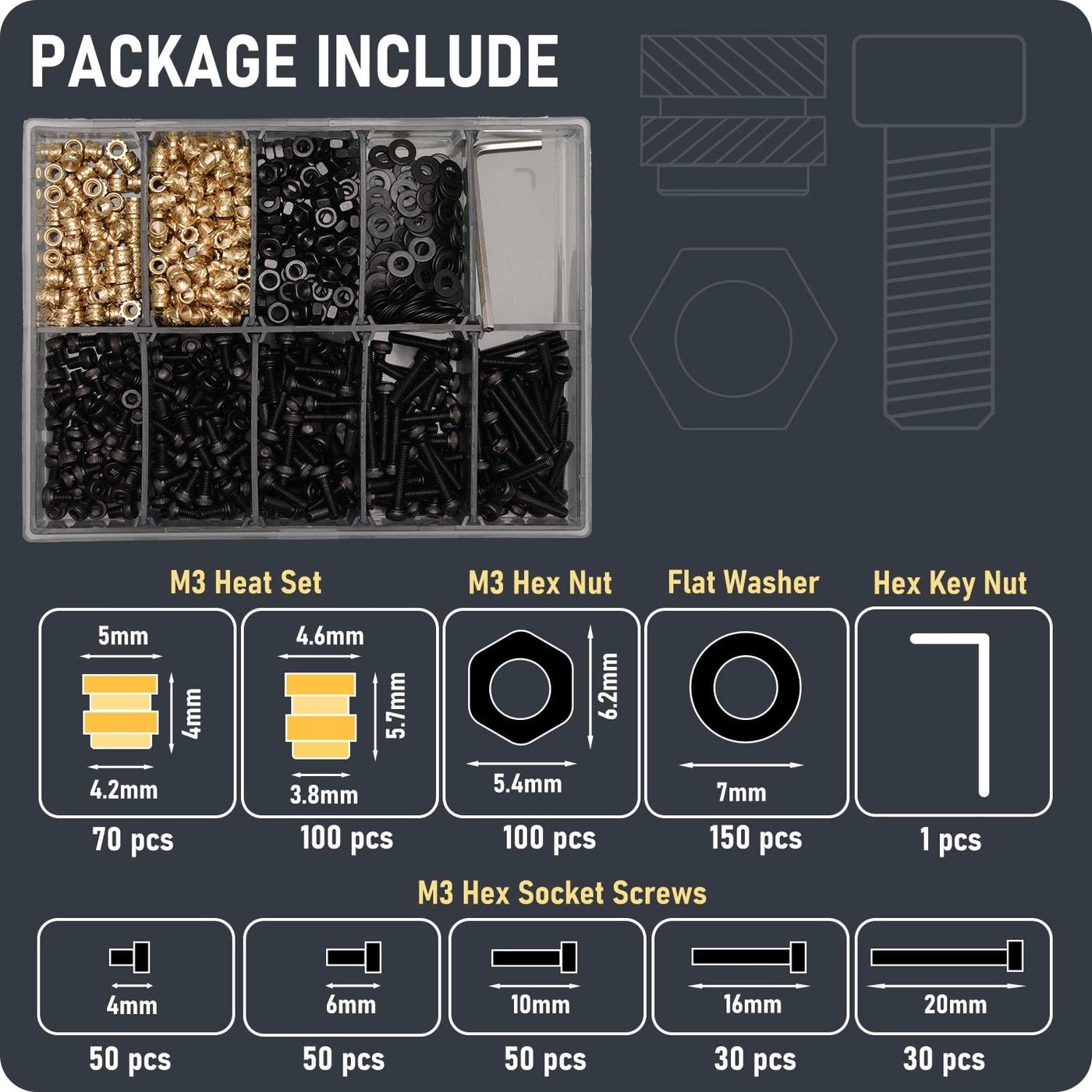 M3 Threaded Insert Assortment Kit