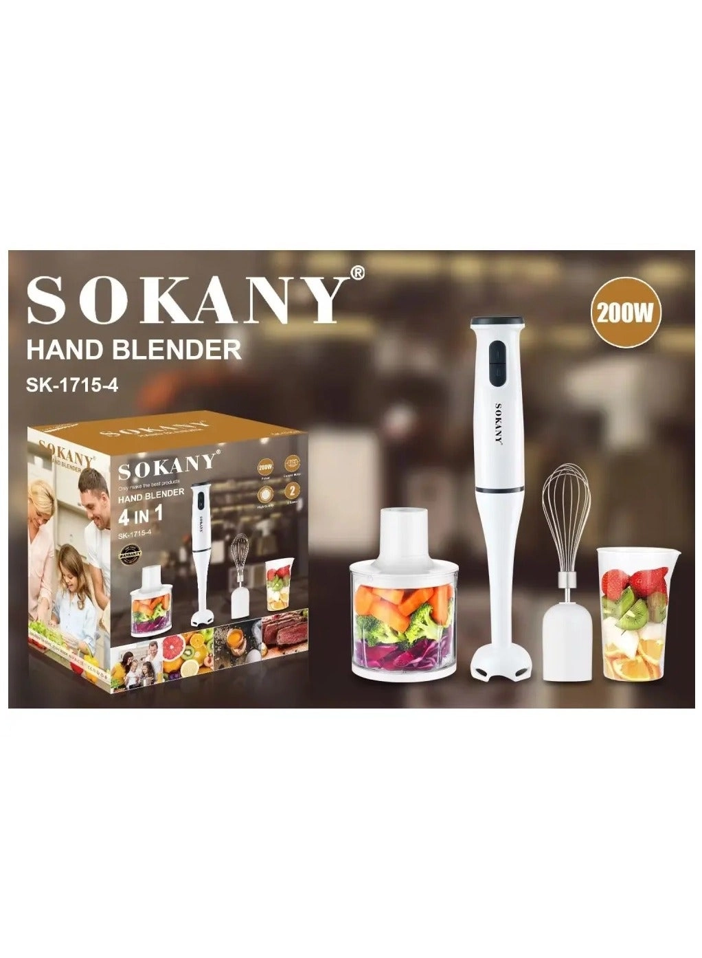 SOKANY SK-1715-4 - 4-in-1 Hand Blender Plastic Wand