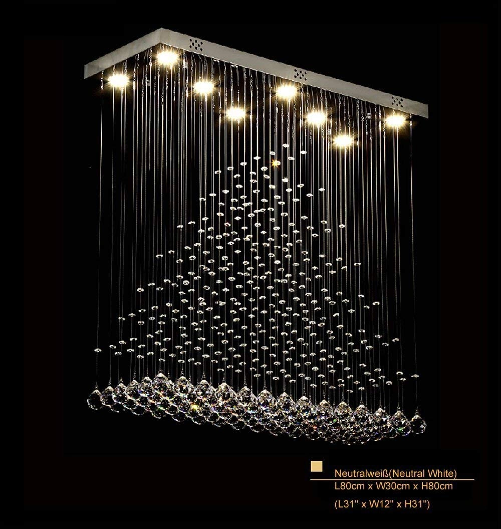 Touch down Stairs living room LED chandelier - 3 lighting effects K9 crystal chrome