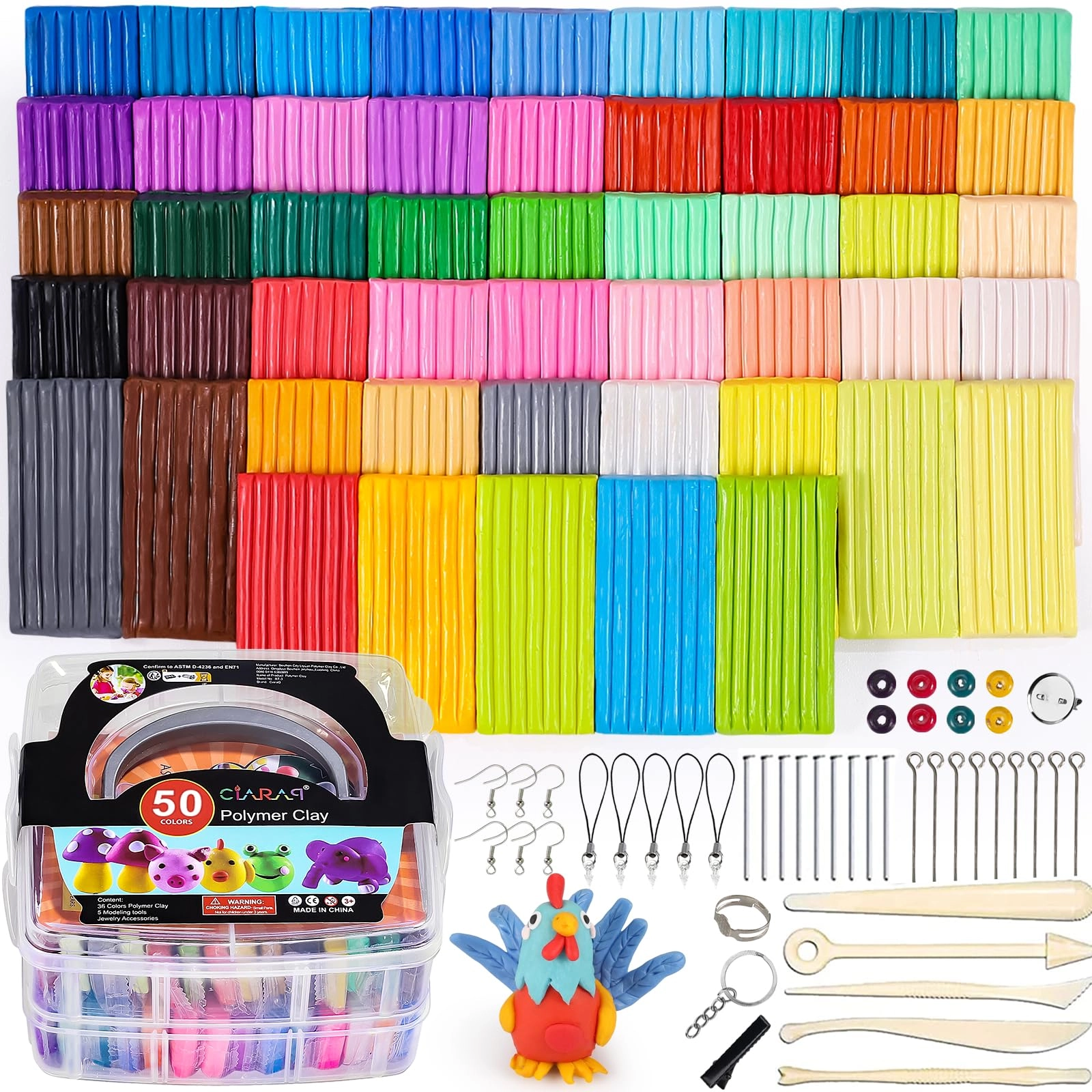 CiaraQ Polymer Clay Kit - Plasticine Polymer Clay 1.57 Kg 50pcs.