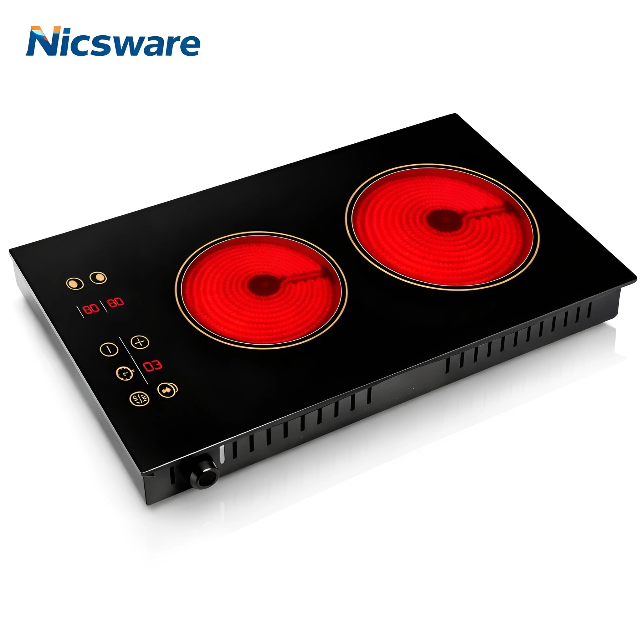 Nicsware Infrared Cooker - 2 Burner 2000W 1000W Black Glass