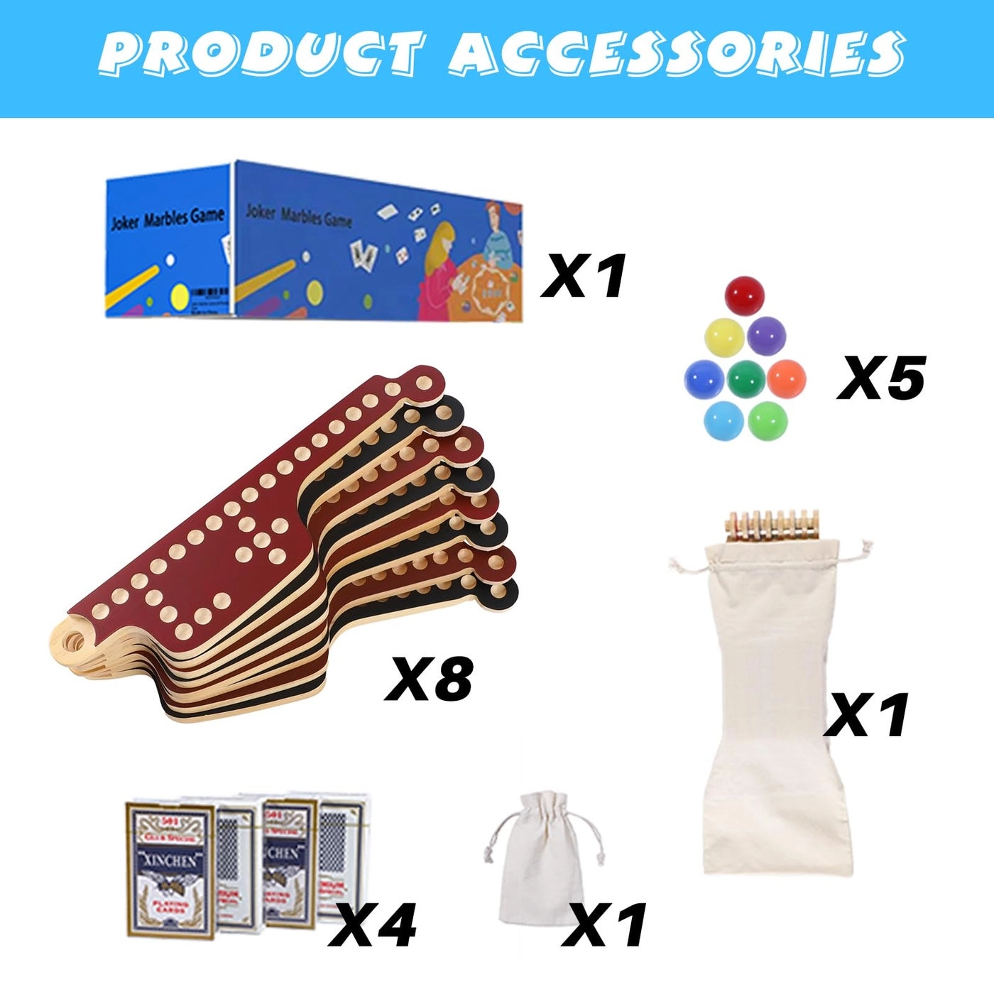 Marbles and Jokers - Interlocking Wood 4 Decks of Cards