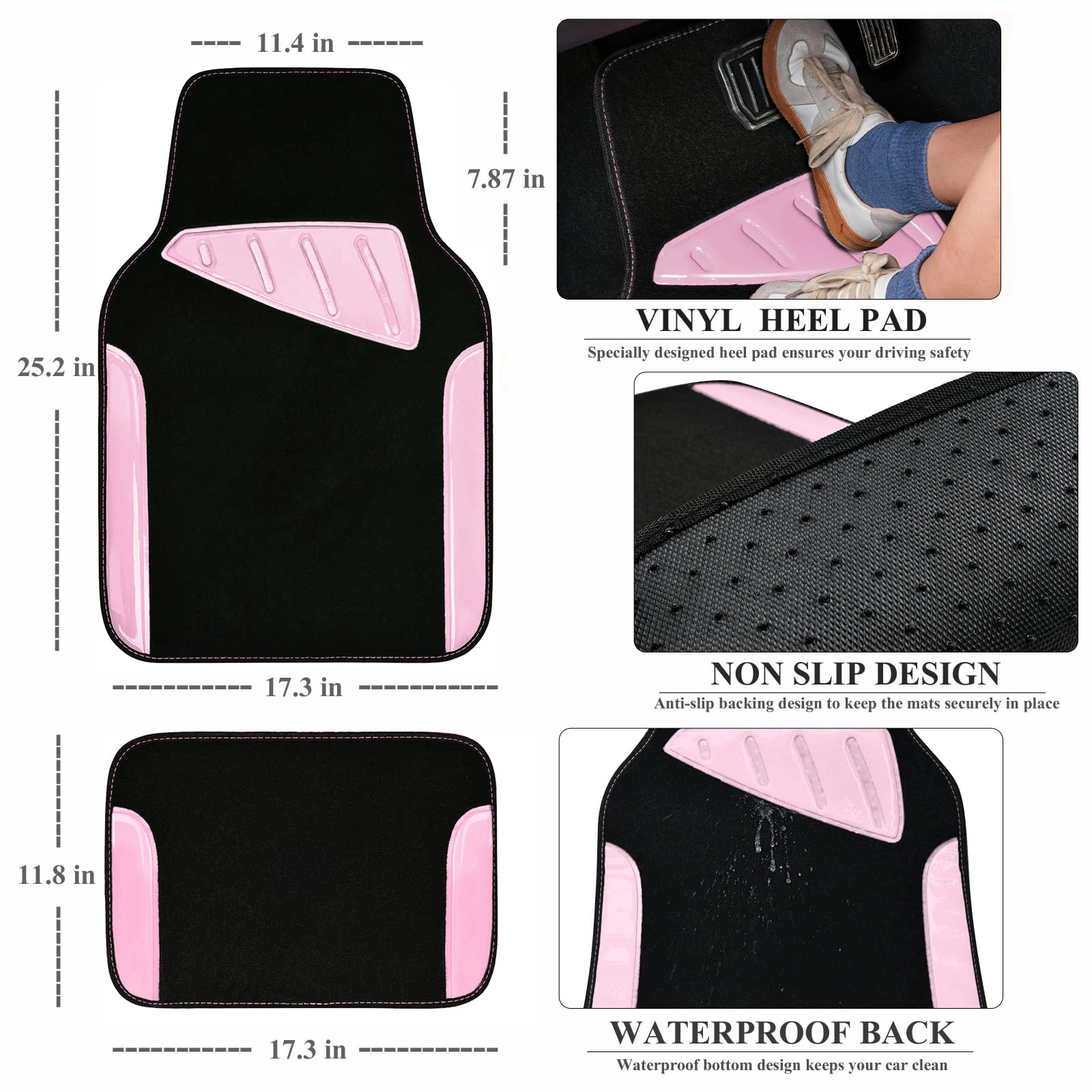Jelly Waterproof Universal Fit Car Floor Mats - Pink Leather