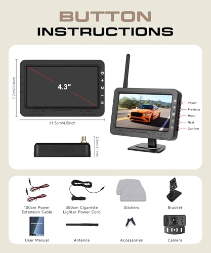 Wireless Rear Camera - Night Vision Wireless 480*272 pixels