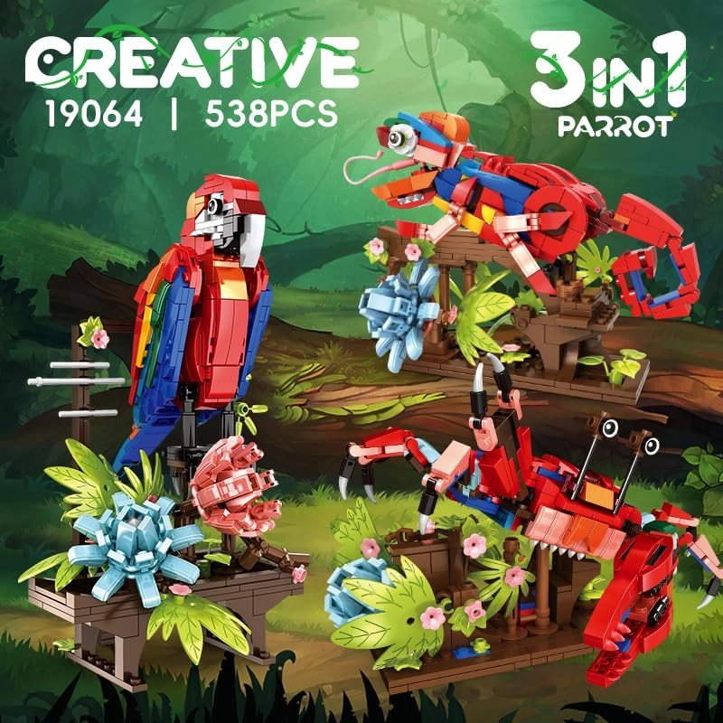 3-in-1 Parrot, Crab, Chameleon Building Set (19064)