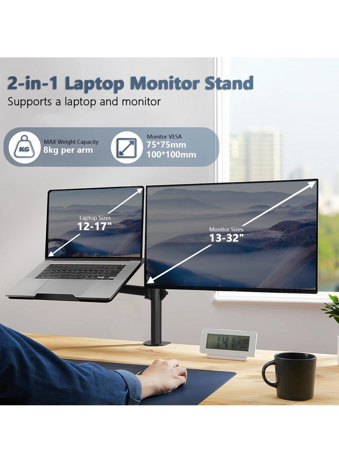 Dual Monitor Stand - 32 inch 75mm x 75mm 100mm x 100mm