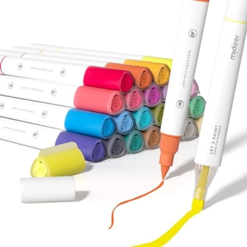 MIDEER Dual Tip Markers - Multi Colour Brush & Chisel Tip