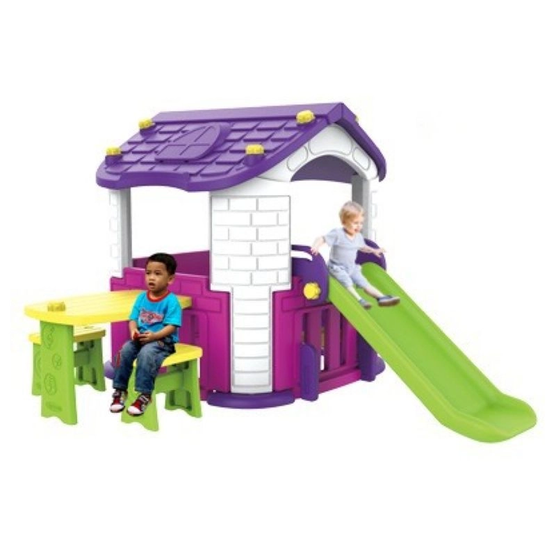 All-in-1 Playhouse - 165 x 193 x 119 cm + Side Table & Chair + Slide
