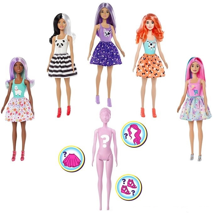 Barbie Color Reveal Glitter! Hair Swaps Doll - Glittery Blue 25 Hairstyling & Party-Themed Surprises Ages 3+