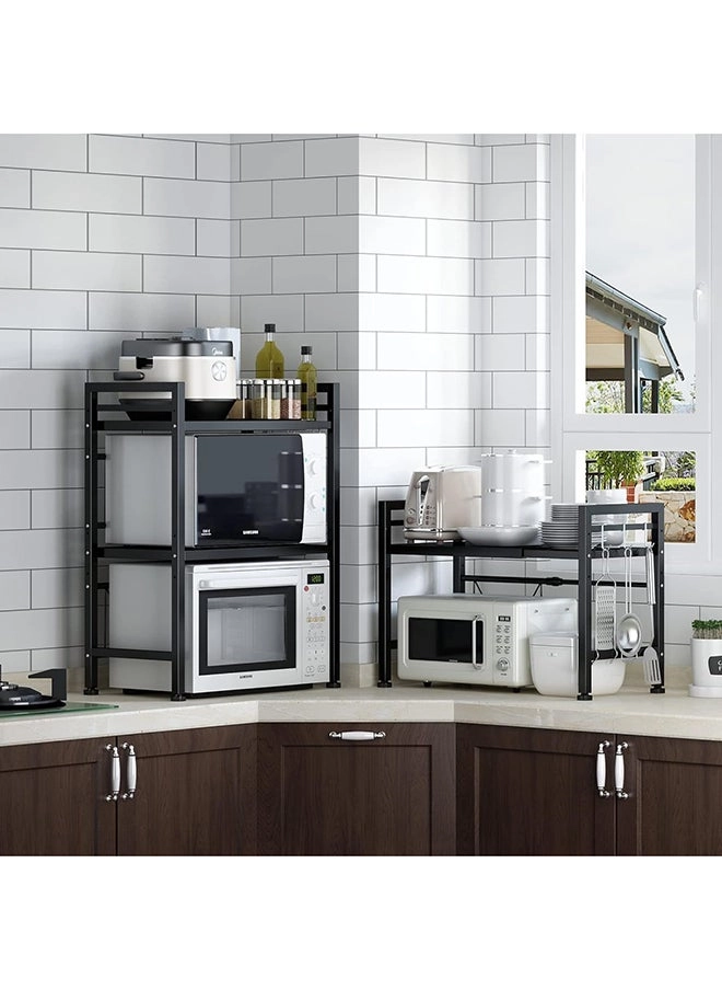 Extendable Microwave Oven Rack - 2-Tier 6 Hooks 57lbs