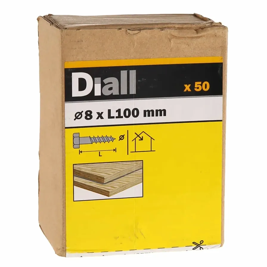 Diall Zinc-Plated Carbon Steel Hex Coach Screw Pack 8mm 100mm