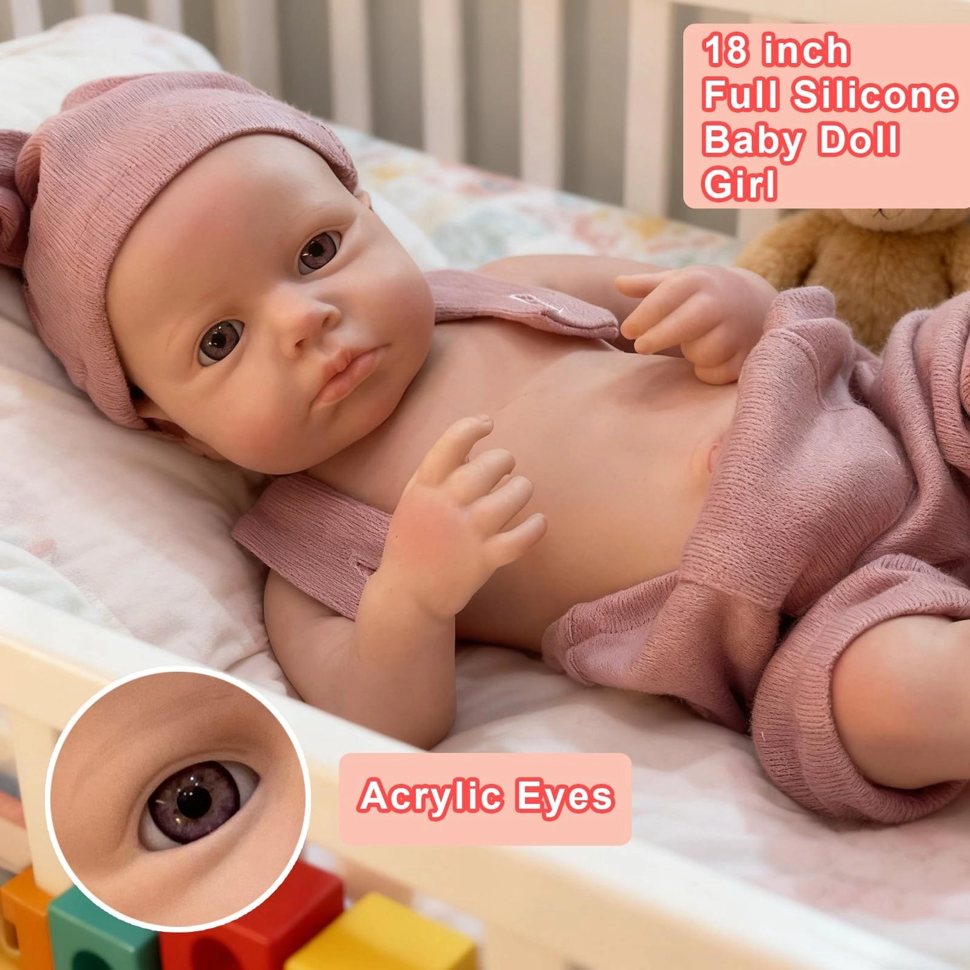 Reborn Baby Doll - 18 Inch Silicone Pink Ages 3+