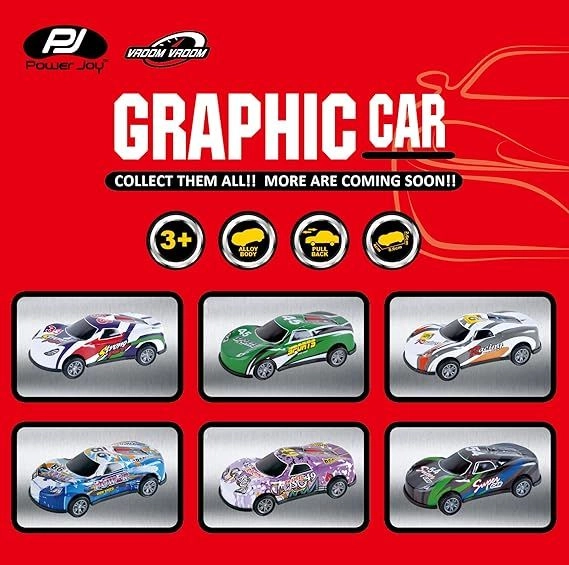 Vroom Vroom Pullback Graphic Car - 1:64 8pcs