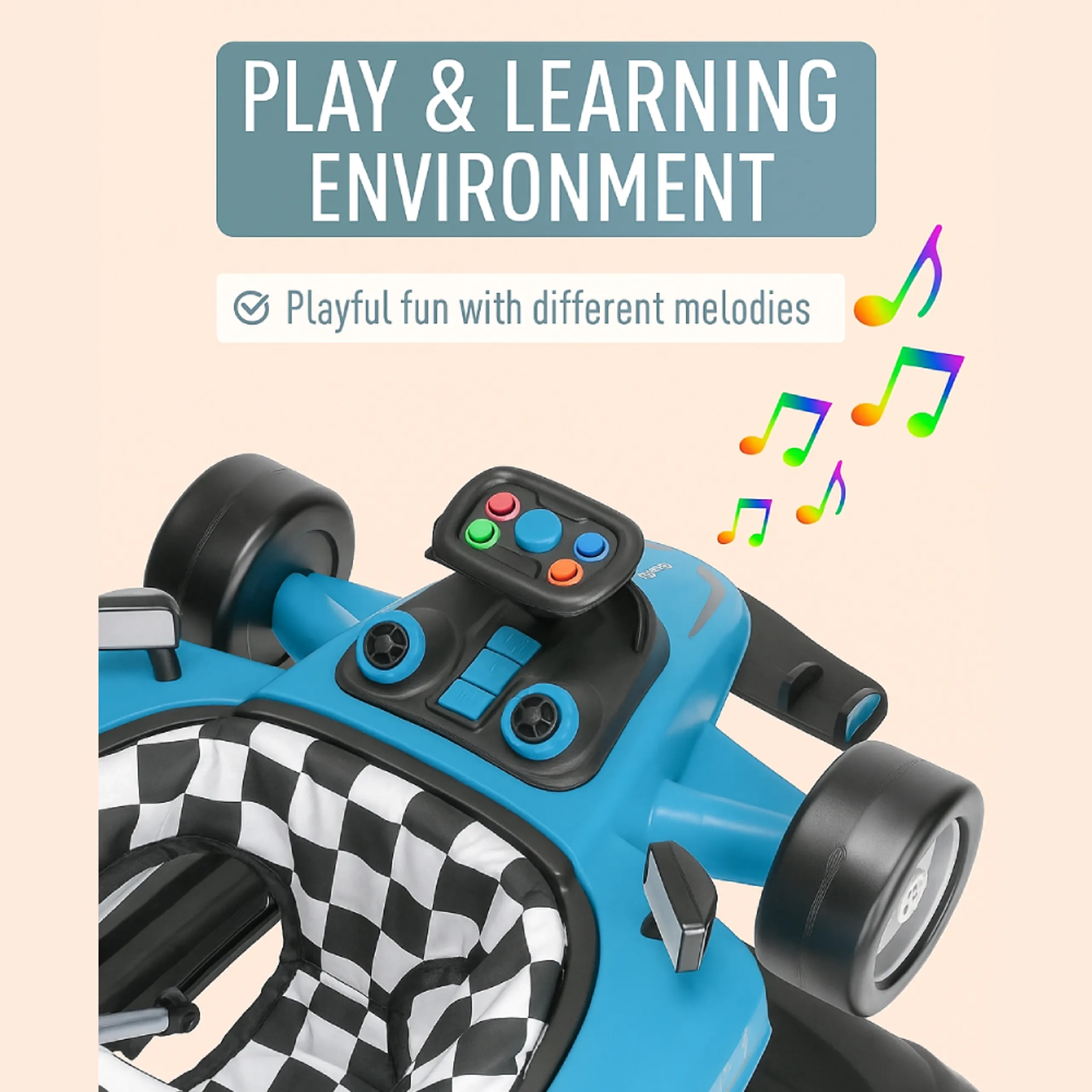 Ryan 4 In 1 Safety Baby Car Walker - Black Music and Lights