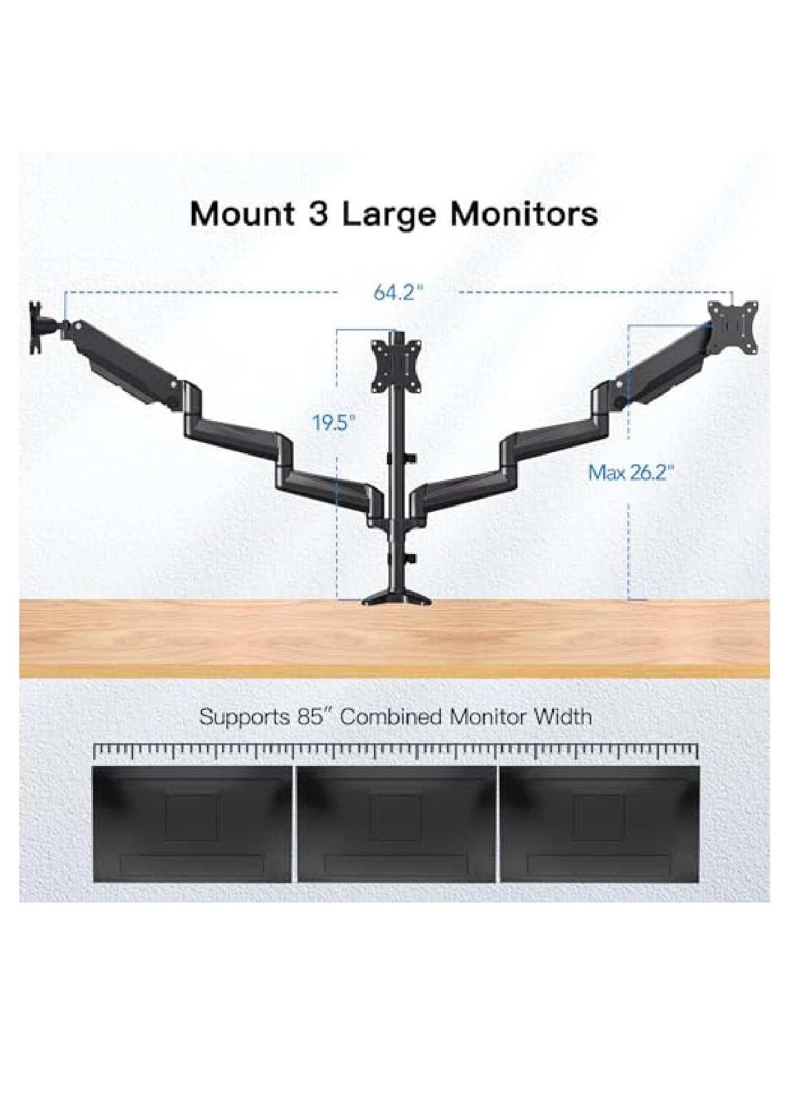 Monitor Mount 3 Monitors - 17-32 Inch