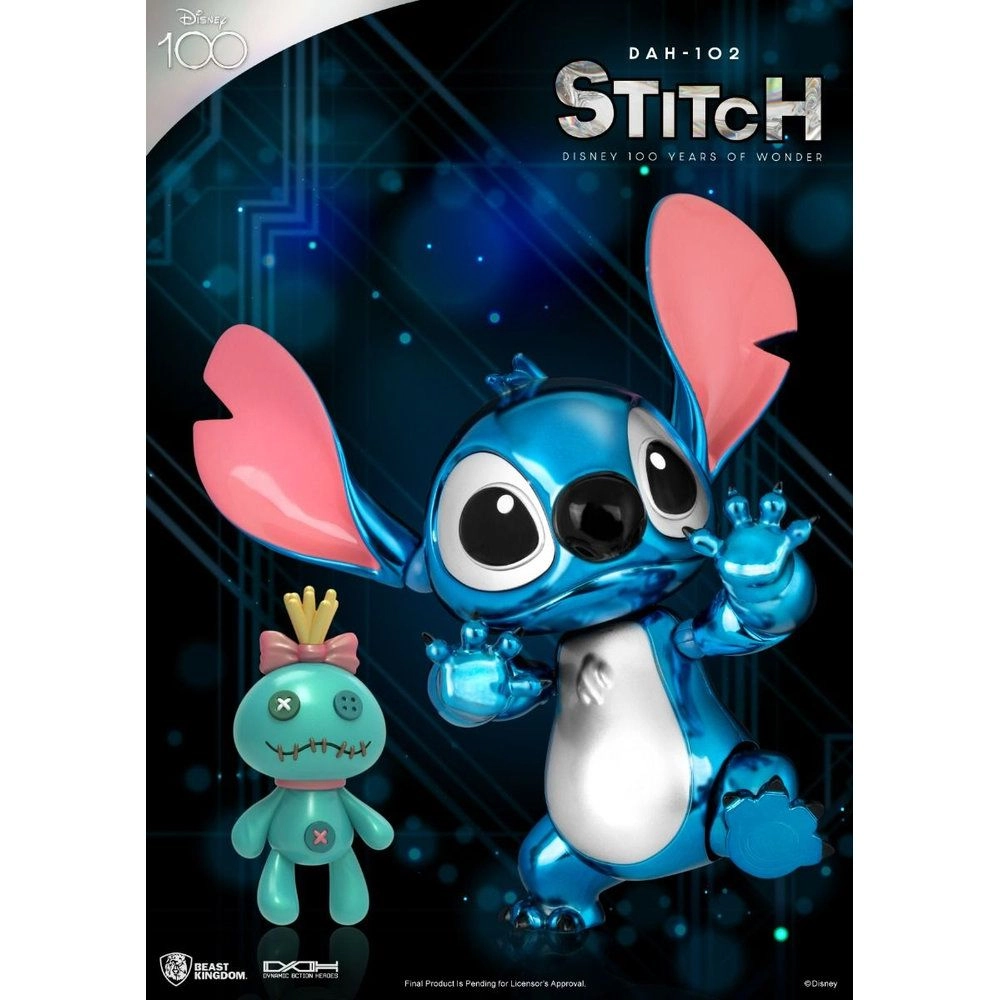 Beast Kingdom Stitch - Disney 100 Years of Wonder Dynamic 8 Heroes - Metallic blue 12 movable joints Limited Edition (16 cm) (DAH-102)